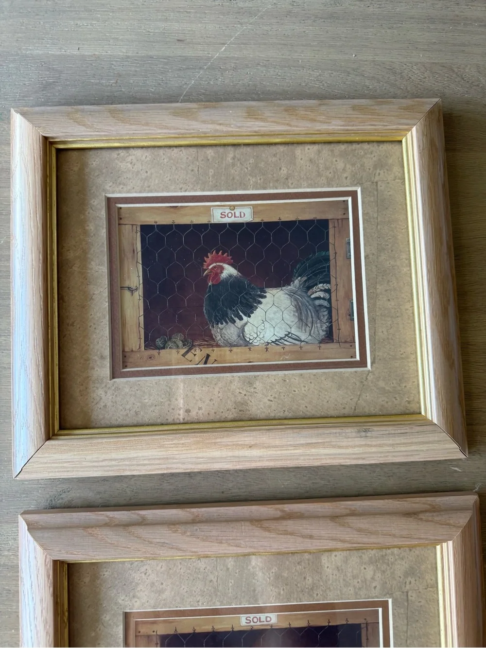Pair of Chicken Print Wall Hanging Framed Art